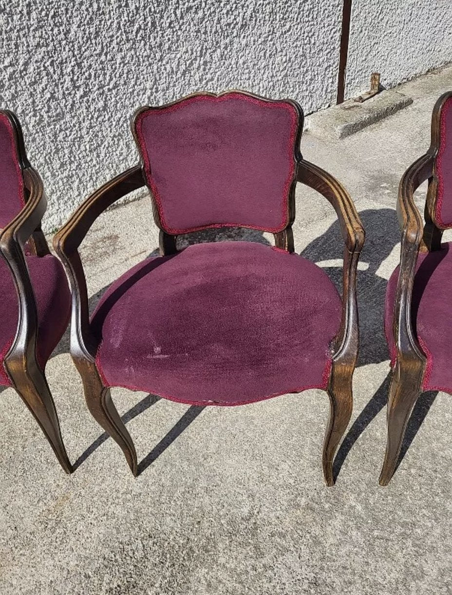 Lot de 4 Fauteuils Bridge 1950 - Tissu Mauve - Ethic Atelier