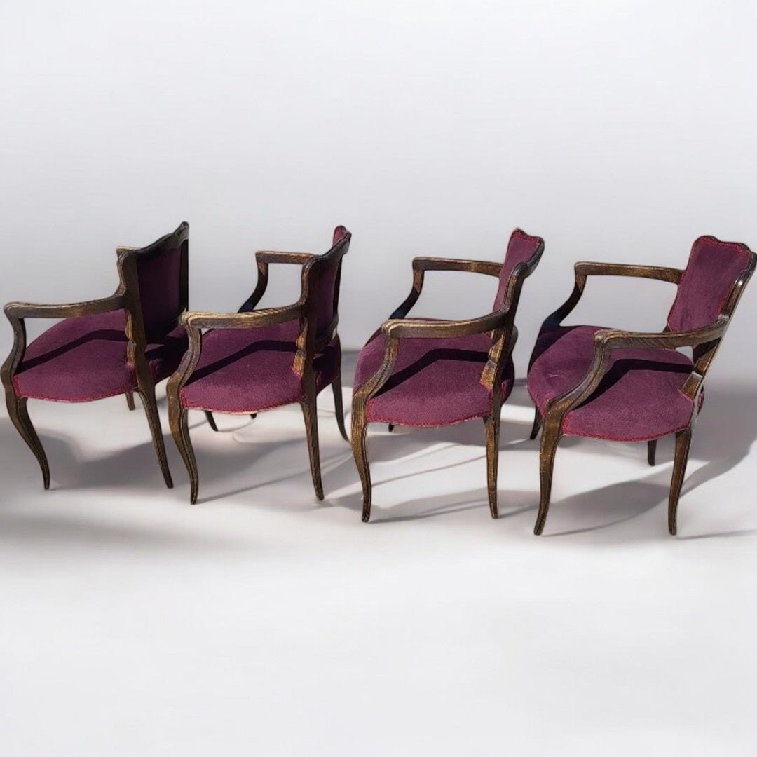 Lot de 4 Fauteuils Bridge 1950 - Tissu Mauve - Ethic Atelier