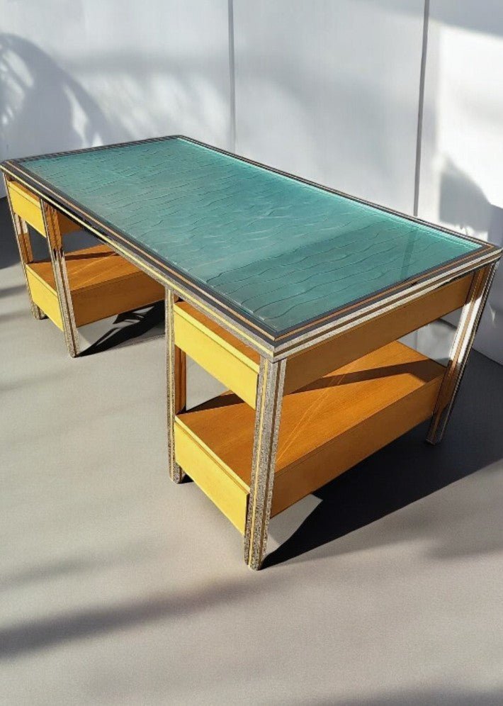 Magnifique Bureau Vintage en Verre et Chrome - Ethic Atelier