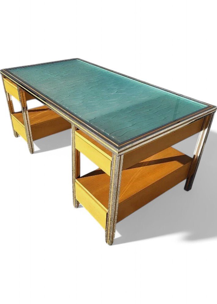Magnifique Bureau Vintage en Verre et Chrome - Ethic Atelier