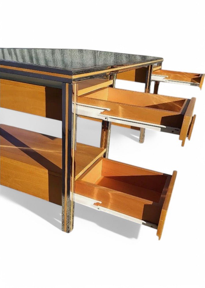 Magnifique Bureau Vintage en Verre et Chrome - Ethic Atelier