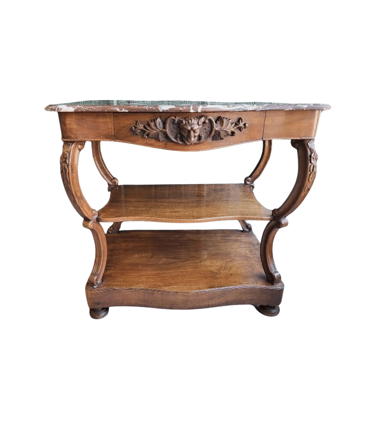 Magnifique Console en Noyer Massif Sculpté avec Plateau Marbre - Fin XIXe siècle - Ethic Atelier