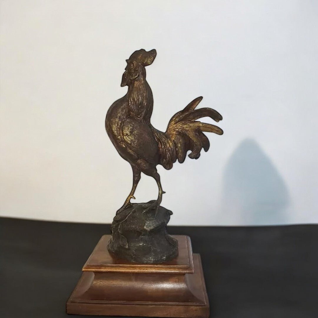 Magnifique Coq en Bronze sur Socle en Bois – Signé Paul Comolera - Ethic Atelier
