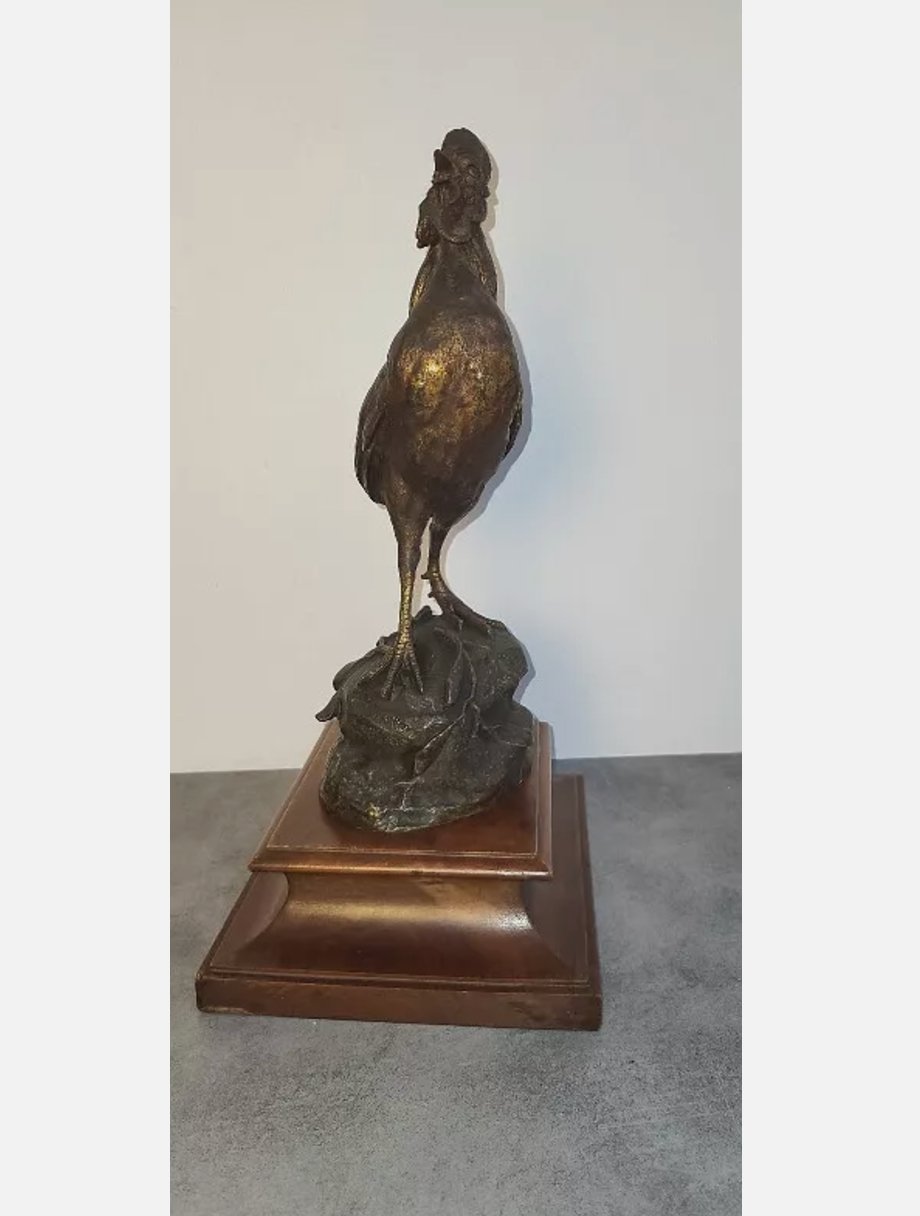 Magnifique Coq en Bronze sur Socle en Bois – Signé Paul Comolera - Ethic Atelier