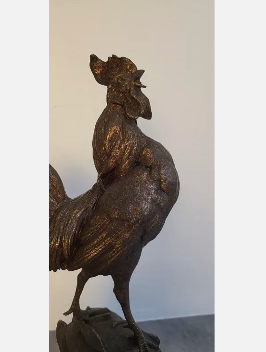 Magnifique Coq en Bronze sur Socle en Bois – Signé Paul Comolera - Ethic Atelier