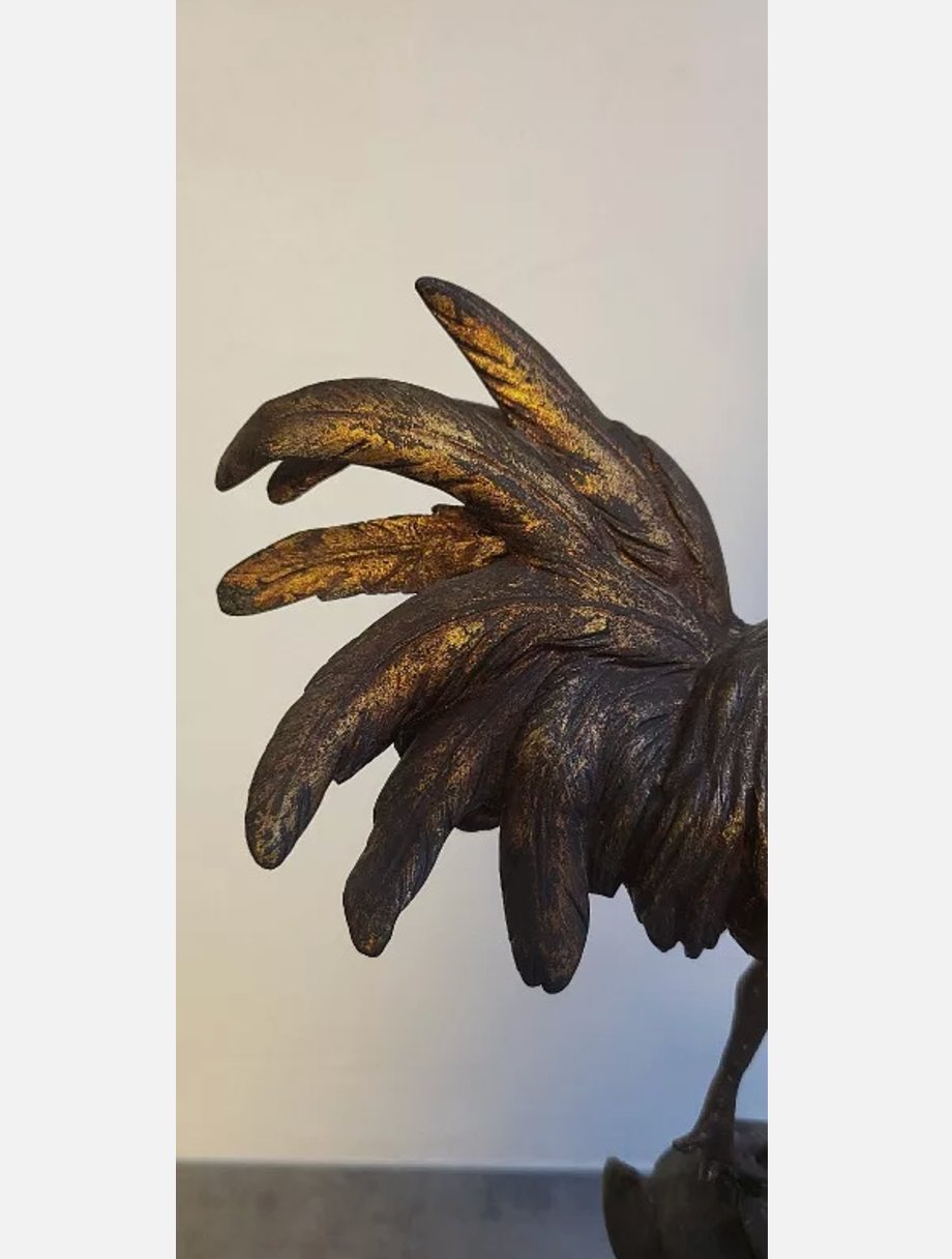 Magnifique Coq en Bronze sur Socle en Bois – Signé Paul Comolera - Ethic Atelier