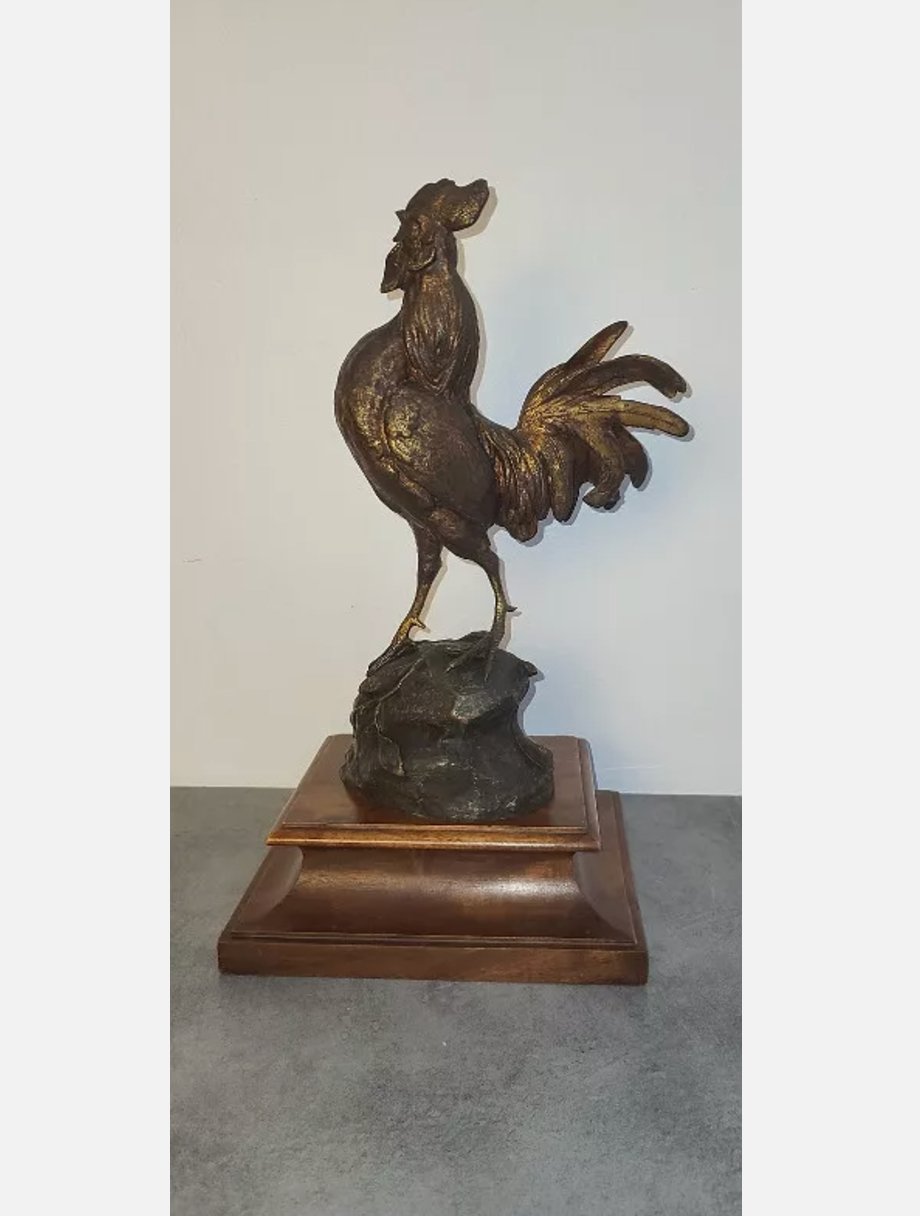 Magnifique Coq en Bronze sur Socle en Bois – Signé Paul Comolera - Ethic Atelier