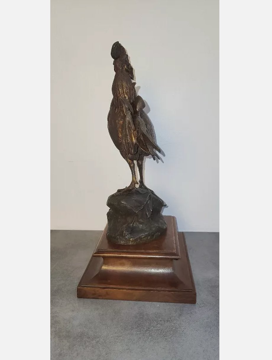 Magnifique Coq en Bronze sur Socle en Bois – Signé Paul Comolera - Ethic Atelier