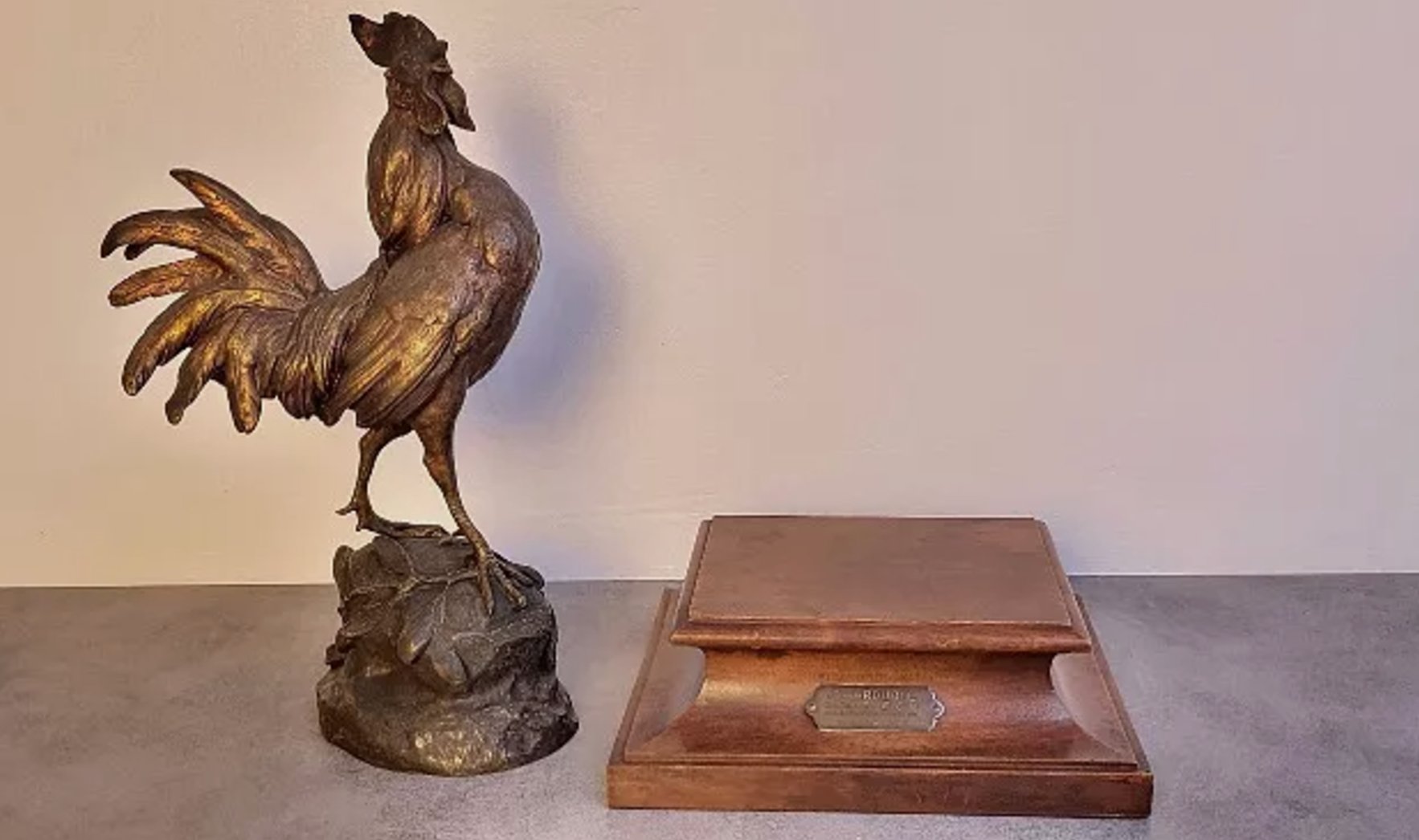 Magnifique Coq en Bronze sur Socle en Bois – Signé Paul Comolera - Ethic Atelier