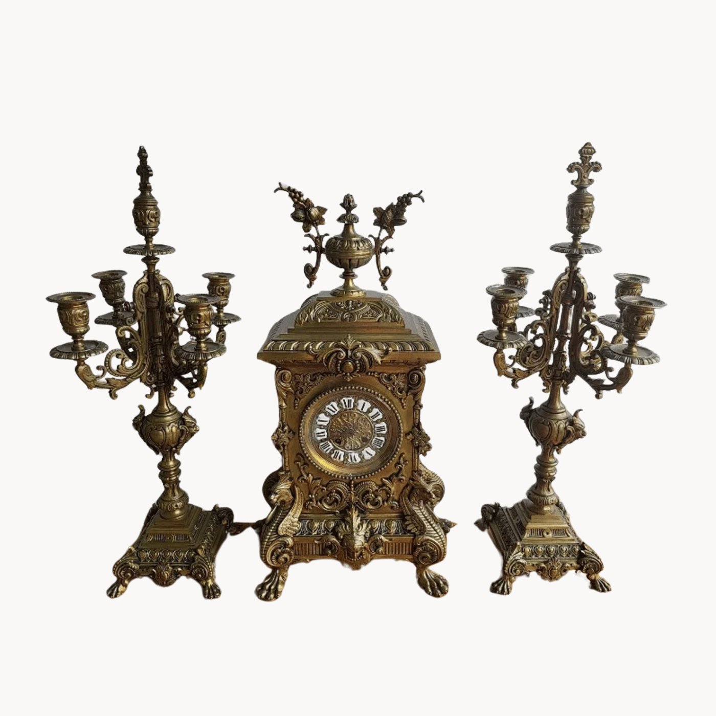 Magnifique et Exceptionnelle Grosse Horloge Pendule en Bronze avec 2 Chandeliers - Ethic Atelier