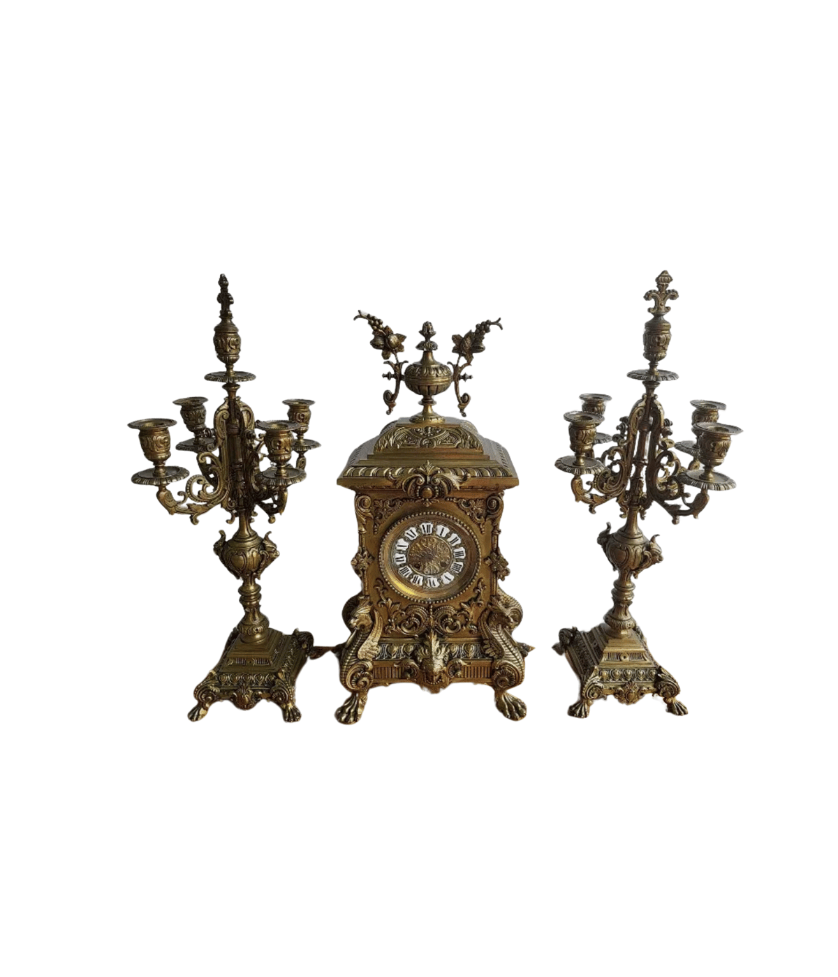 Magnifique et Exceptionnelle Grosse Horloge Pendule en Bronze avec 2 Chandeliers - Ethic Atelier