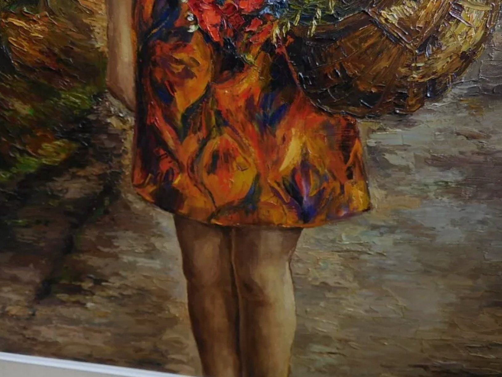 Magnifique et Grand Tableau de 1968 - "La Fille au Panier" - Signé Lucienne Bosquet - Ethic Atelier