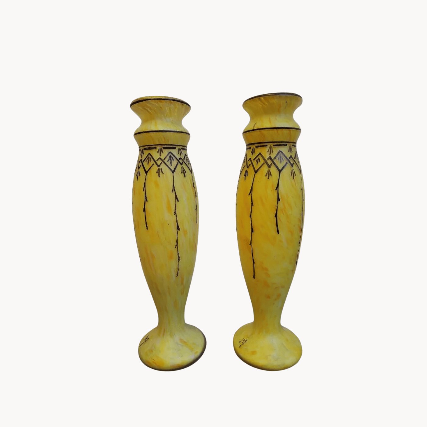 Magnifique Paire de Vases Jaunes Art Déco – Signée LEG - Ethic Atelier