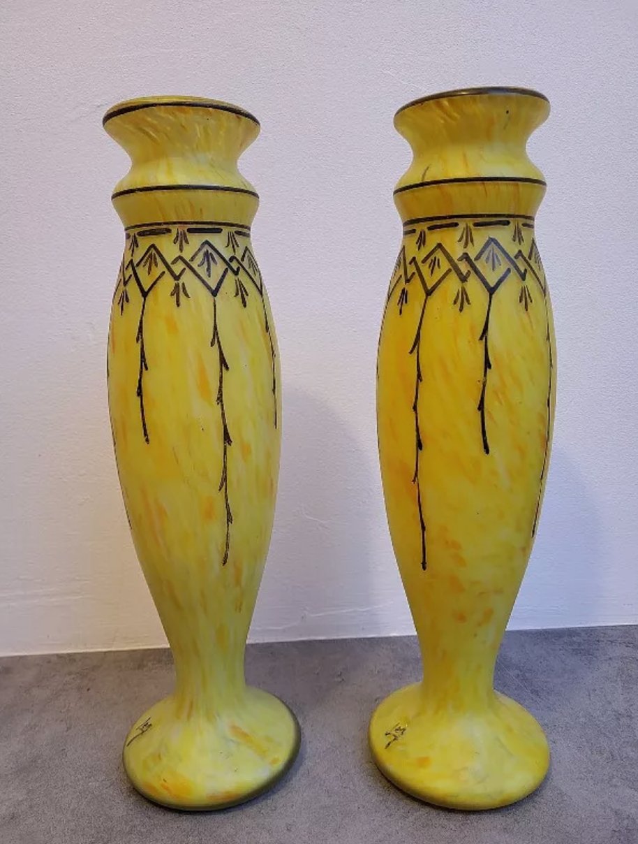 Magnifique Paire de Vases Jaunes Art Déco – Signée LEG - Ethic Atelier