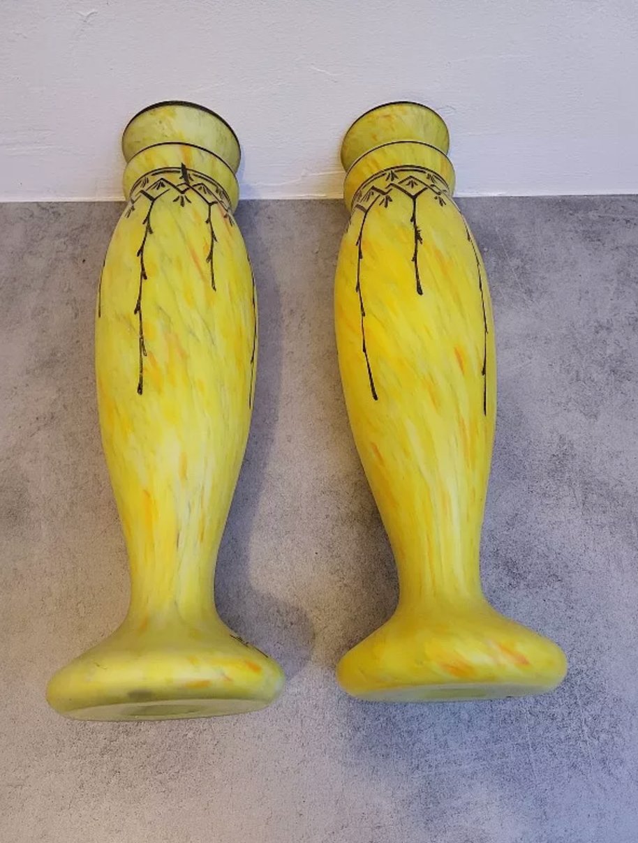 Magnifique Paire de Vases Jaunes Art Déco – Signée LEG - Ethic Atelier