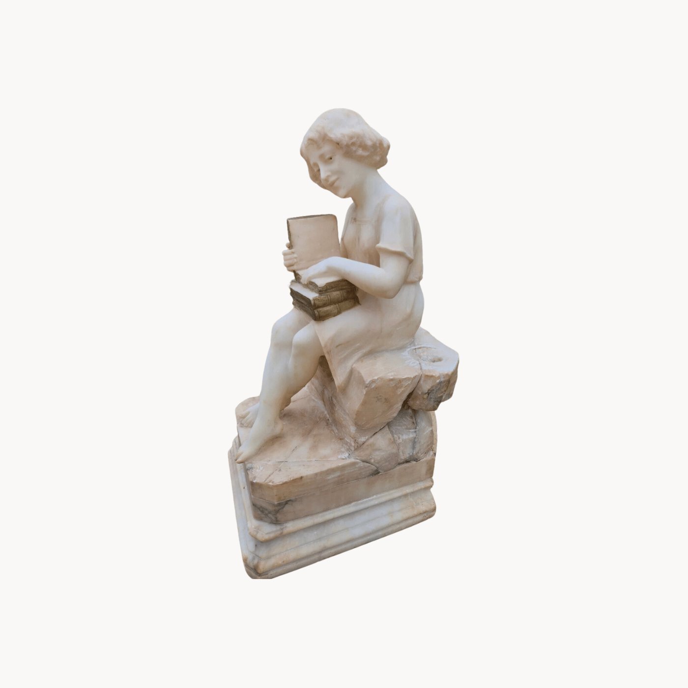 Magnifique Statue en Albâtre - "La Lectrice ou La Lecture" - Ethic Atelier