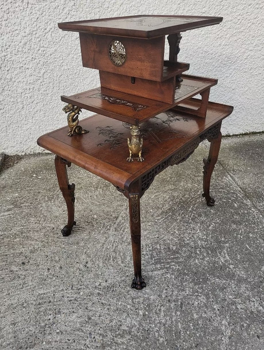 Magnifique Table Japonisante à Ornements en Bronze, Gabriel Viardot - Acajou Massif - Ethic Atelier