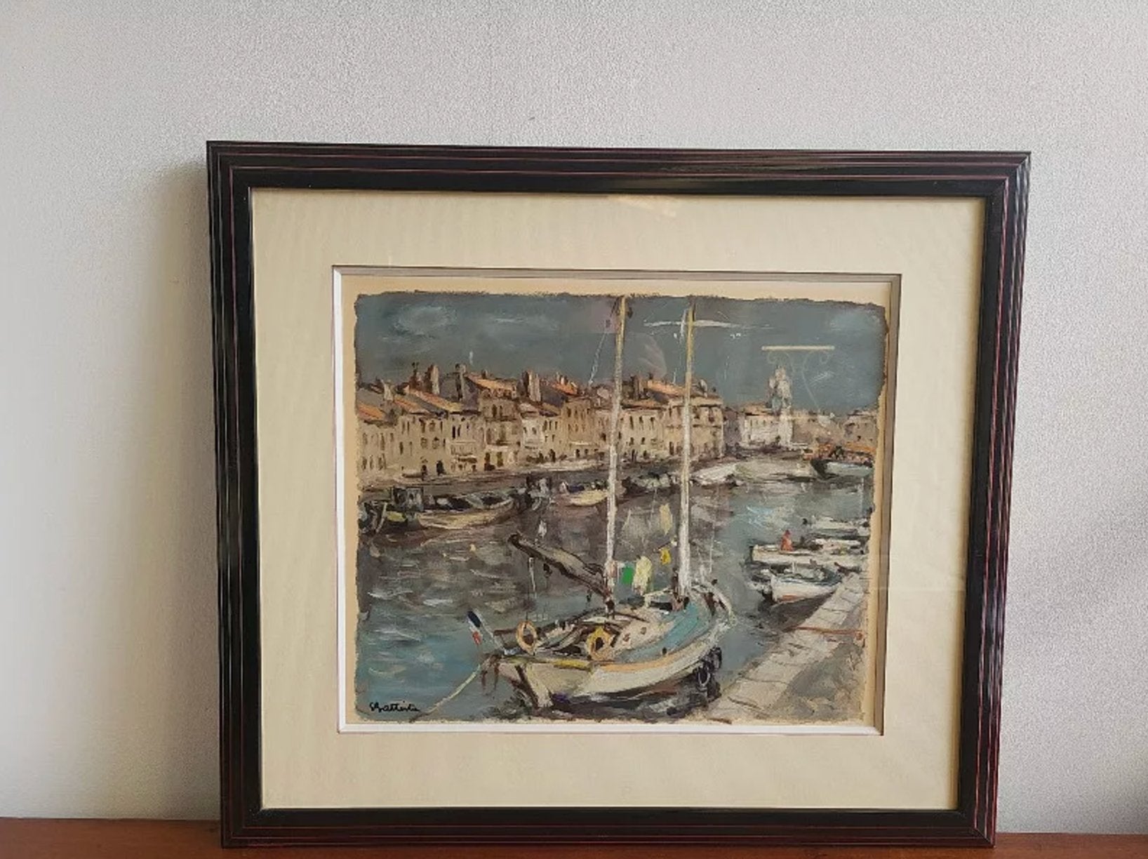 Magnifique Tableau Peinture Gouache sur Papier - Eric Battista - Port de Sète N° 1 - Ethic Atelier