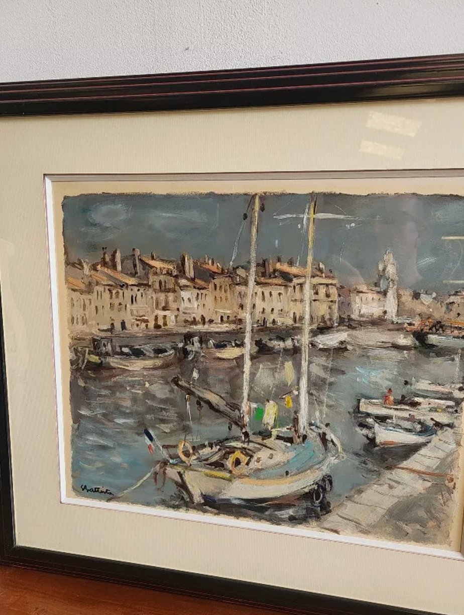 Magnifique Tableau Peinture Gouache sur Papier - Eric Battista - Port de Sète N° 1 - Ethic Atelier