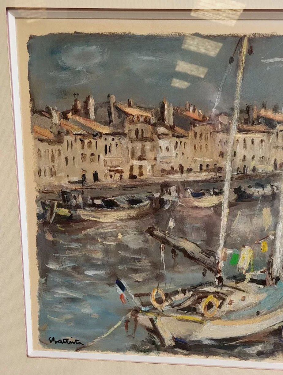 Magnifique Tableau Peinture Gouache sur Papier - Eric Battista - Port de Sète N° 1 - Ethic Atelier