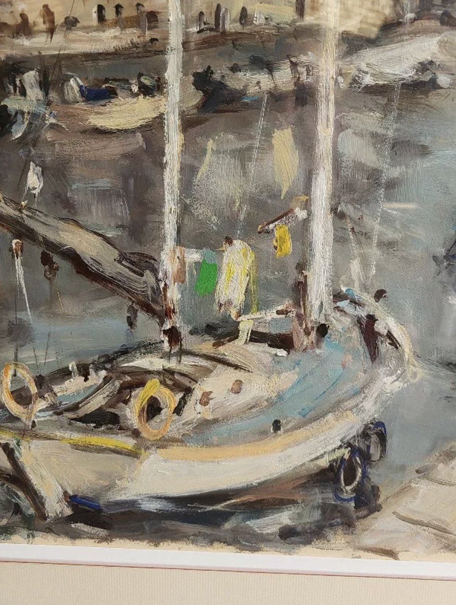 Magnifique Tableau Peinture Gouache sur Papier - Eric Battista - Port de Sète N° 1 - Ethic Atelier