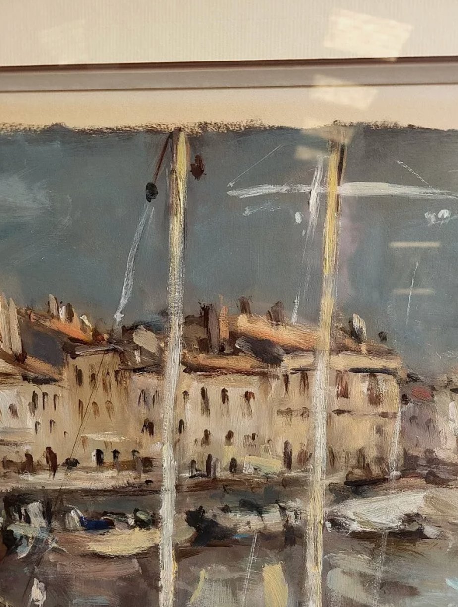 Magnifique Tableau Peinture Gouache sur Papier - Eric Battista - Port de Sète N° 1 - Ethic Atelier