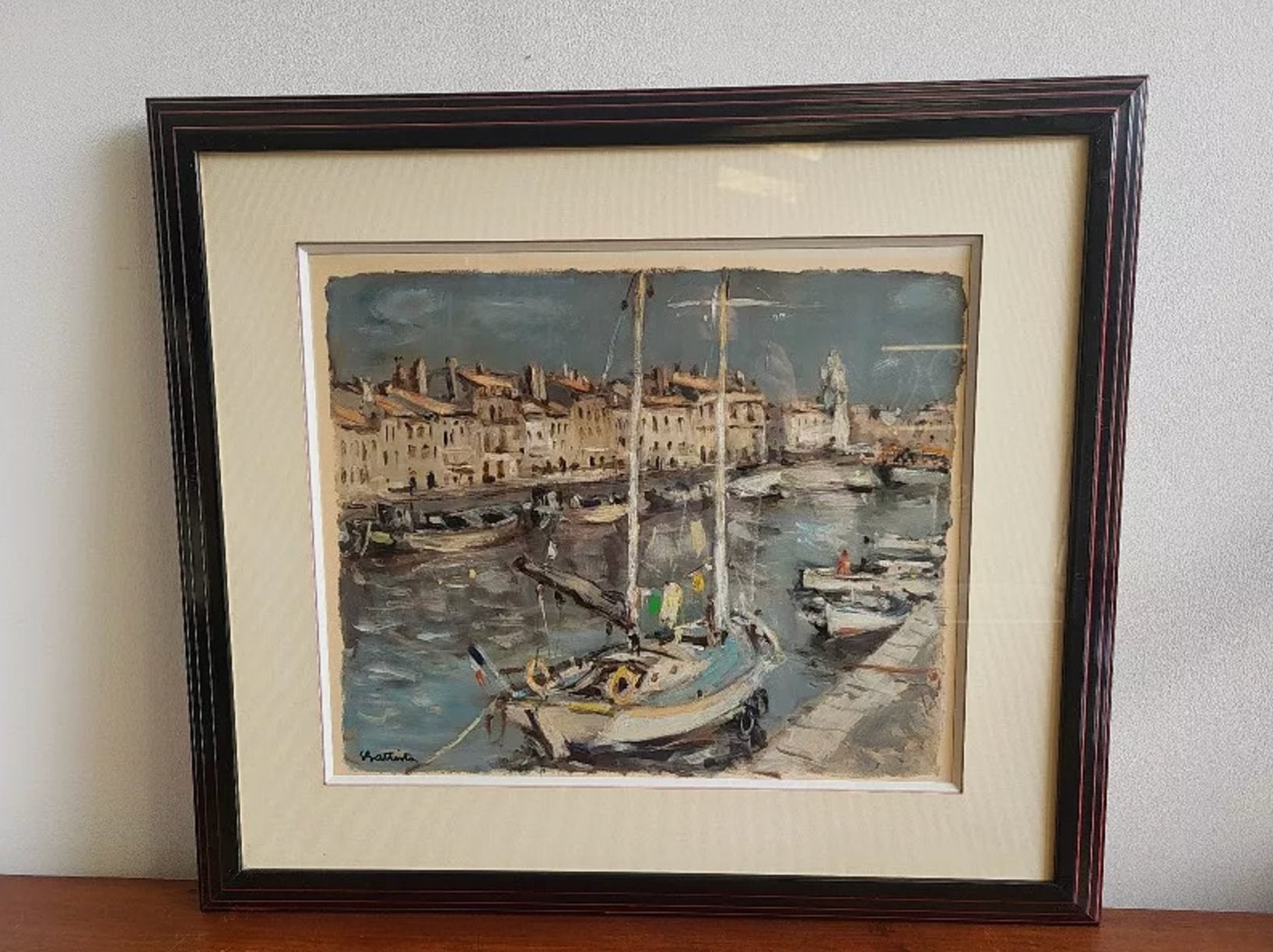 Magnifique Tableau Peinture Gouache sur Papier - Eric Battista - Port de Sète N° 1 - Ethic Atelier