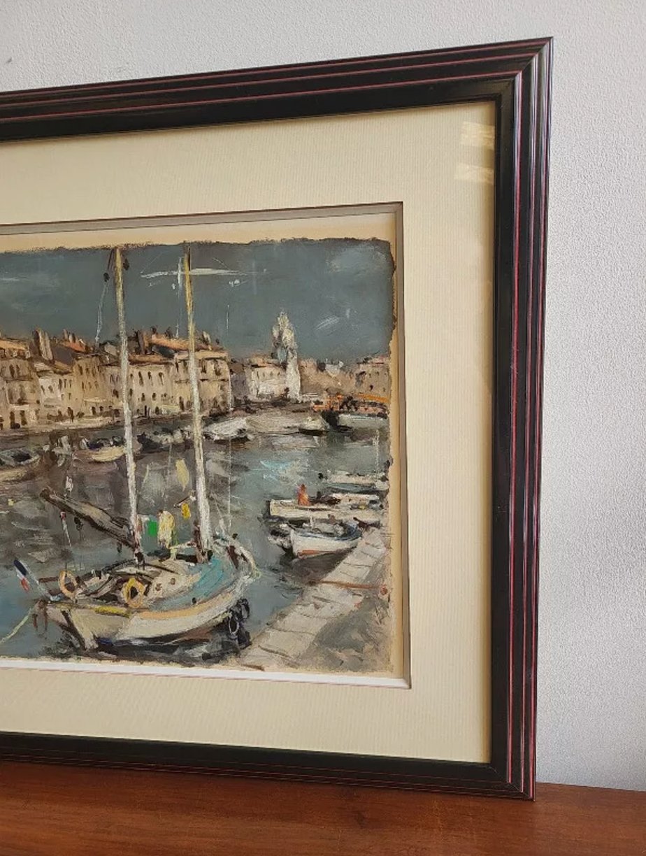 Magnifique Tableau Peinture Gouache sur Papier - Eric Battista - Port de Sète N° 1 - Ethic Atelier