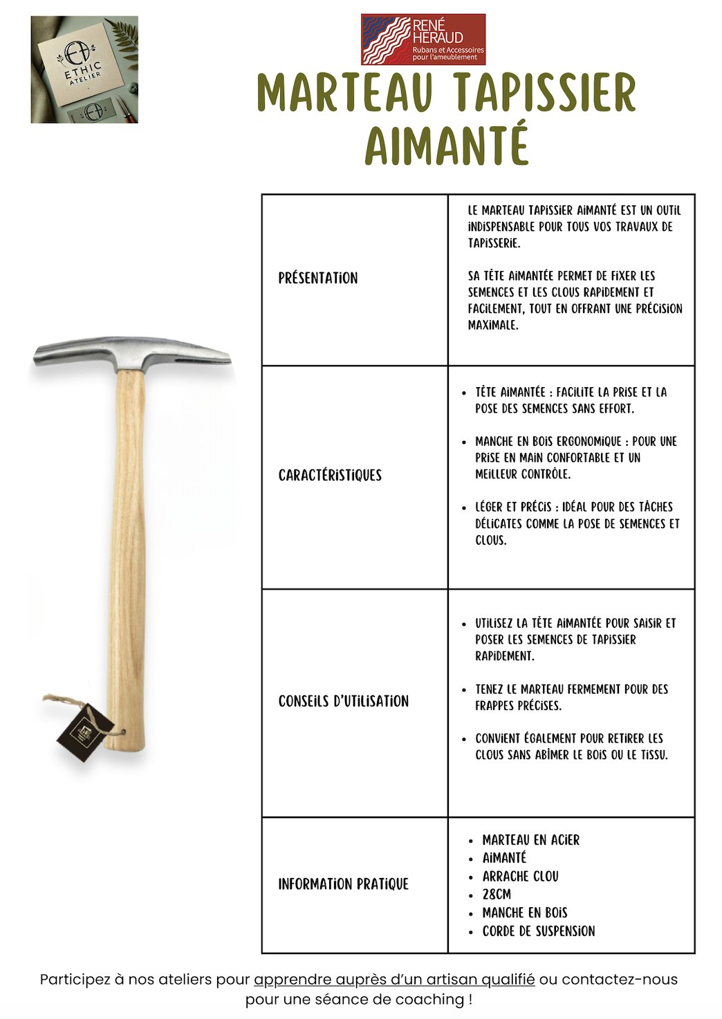 Marteau Tapissier Aimanté - Ethic Atelier