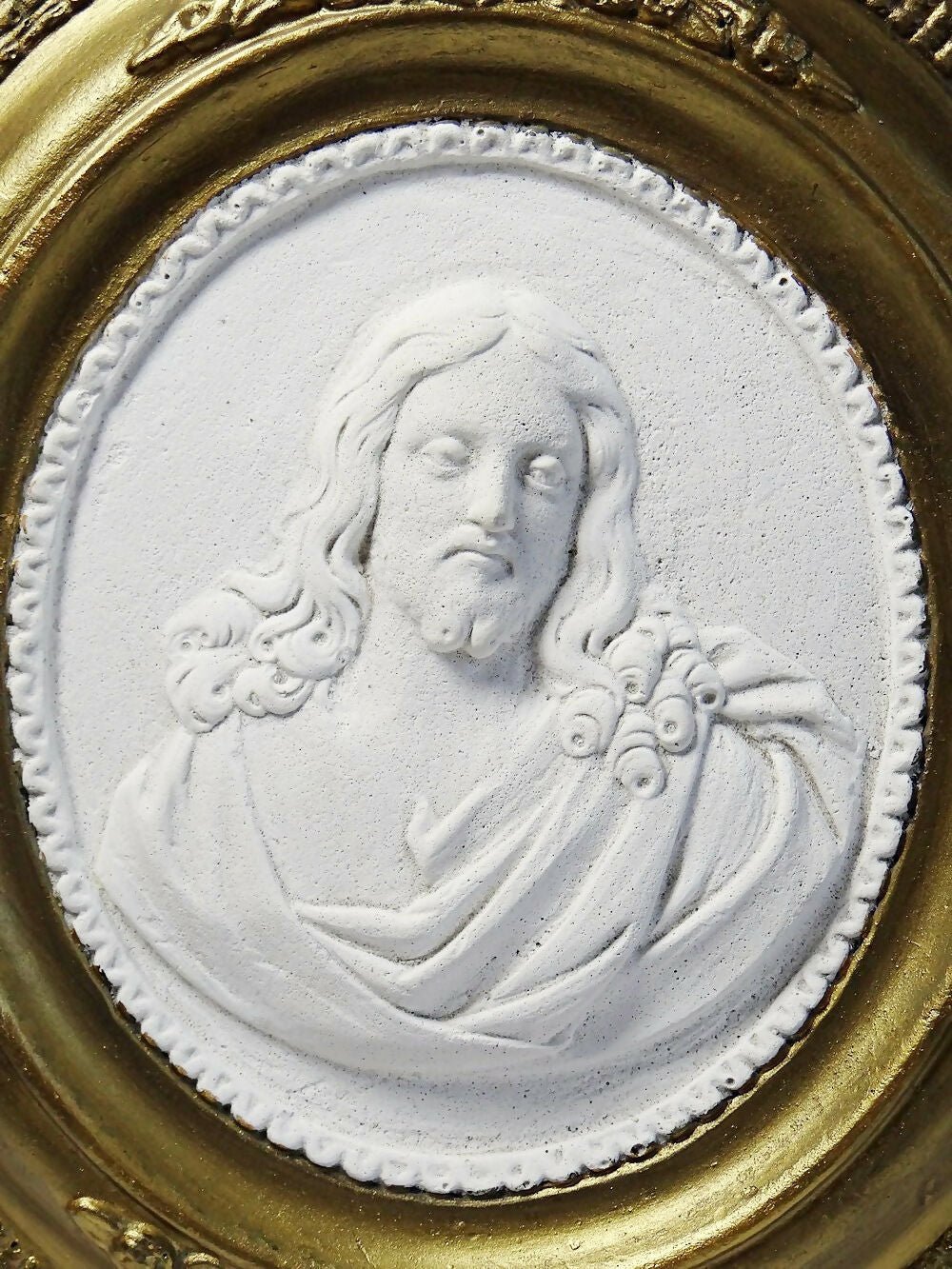 Médaillon mural religieux Christ plâtre ancien XIXe style Louis XVI XIXe - Ethic Atelier
