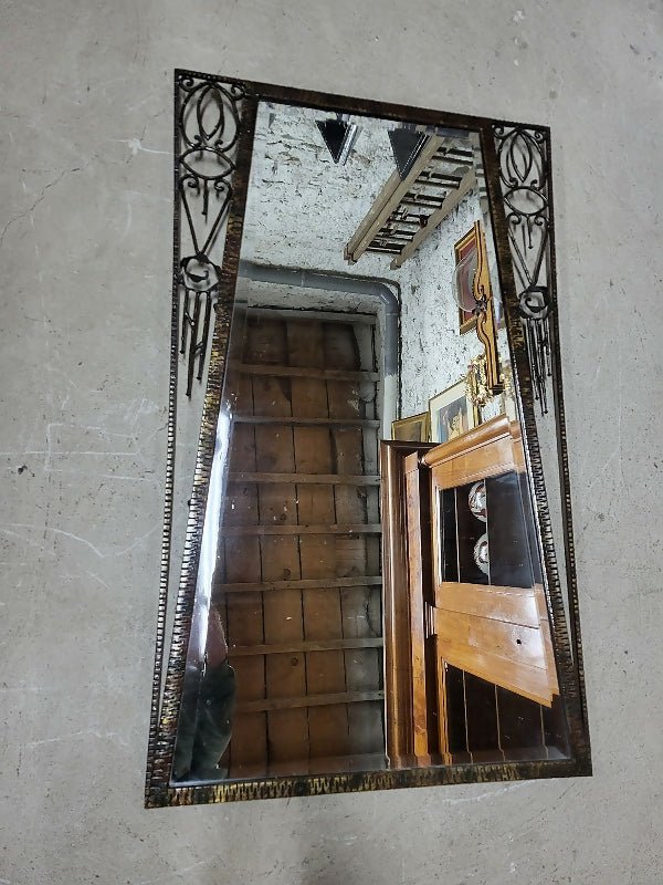 MIROIR ART DECO 1930 EN FER FORGE GLACE BISEAUTEE - Ethic Atelier