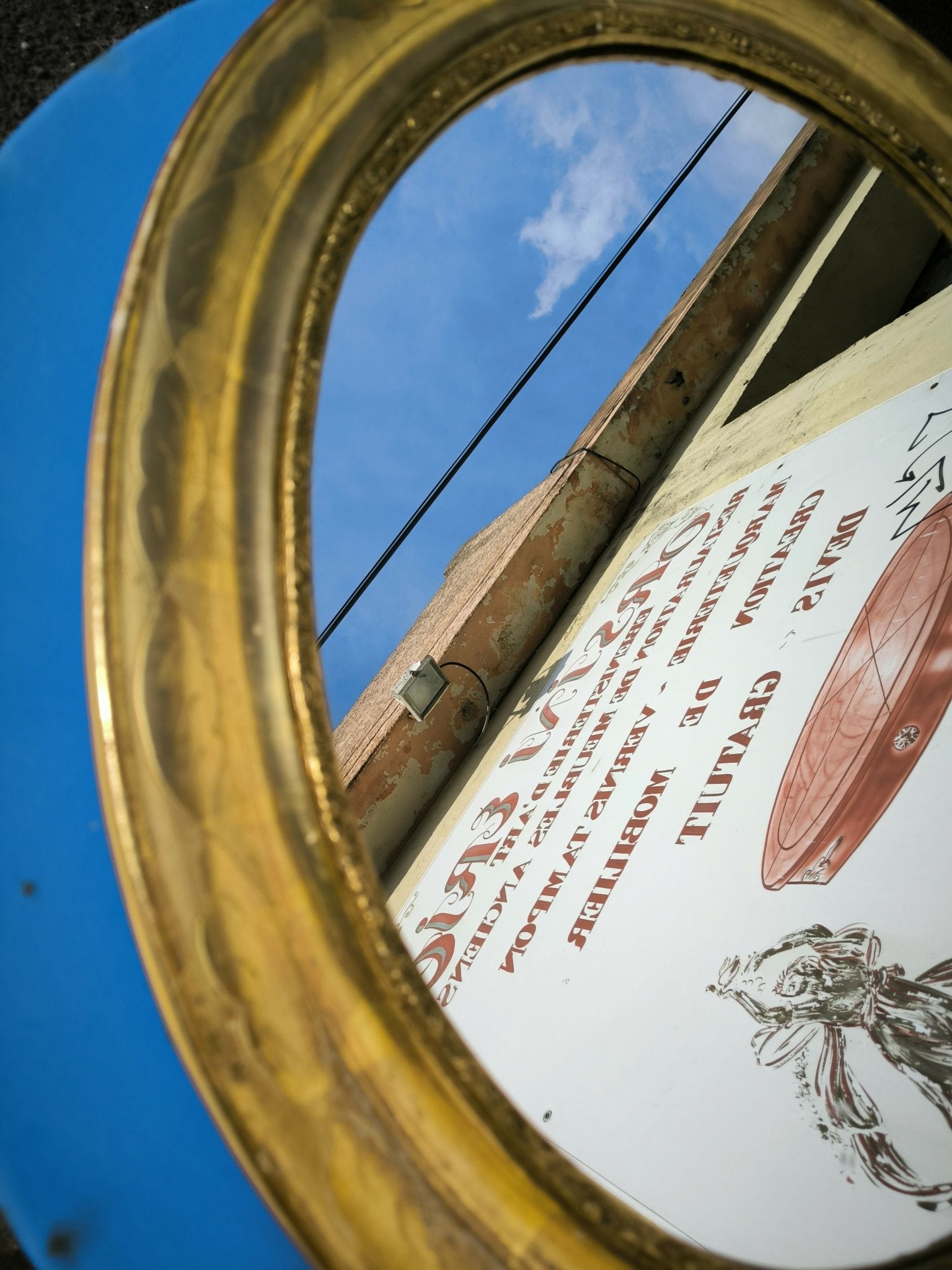 Miroir ovale doré à la feuille vers 1850 - Ethic Atelier