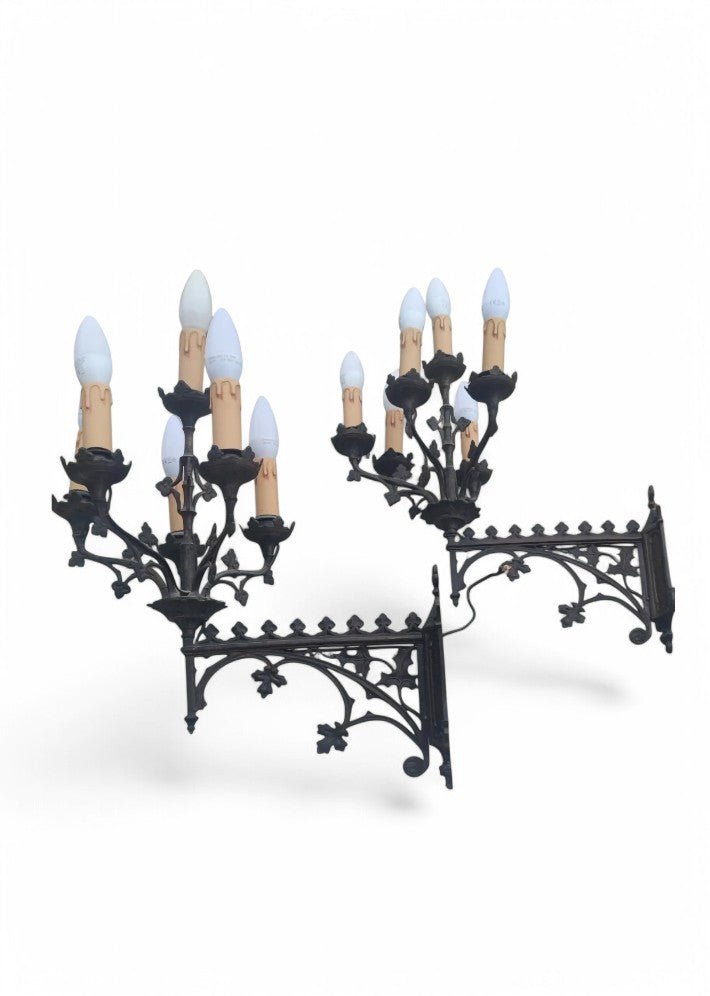 Paire d'appliques murales en acier vers 1900 - Ethic Atelier