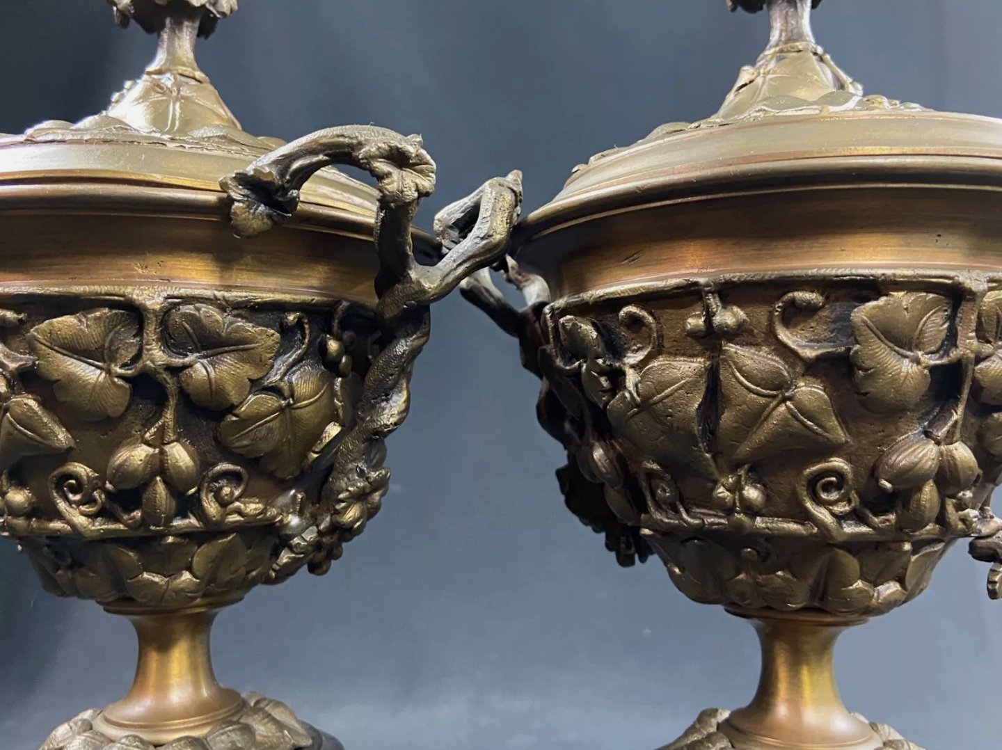 Paire de Cassolettes à Décor Feuillagé en Bronze sur Socle Marbre - XIXe Napoléon III - Ethic Atelier