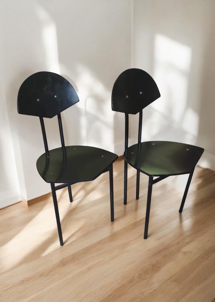 Paire de Chaises Vintage en Métal et Bois Laqué Noir - Ethic Atelier