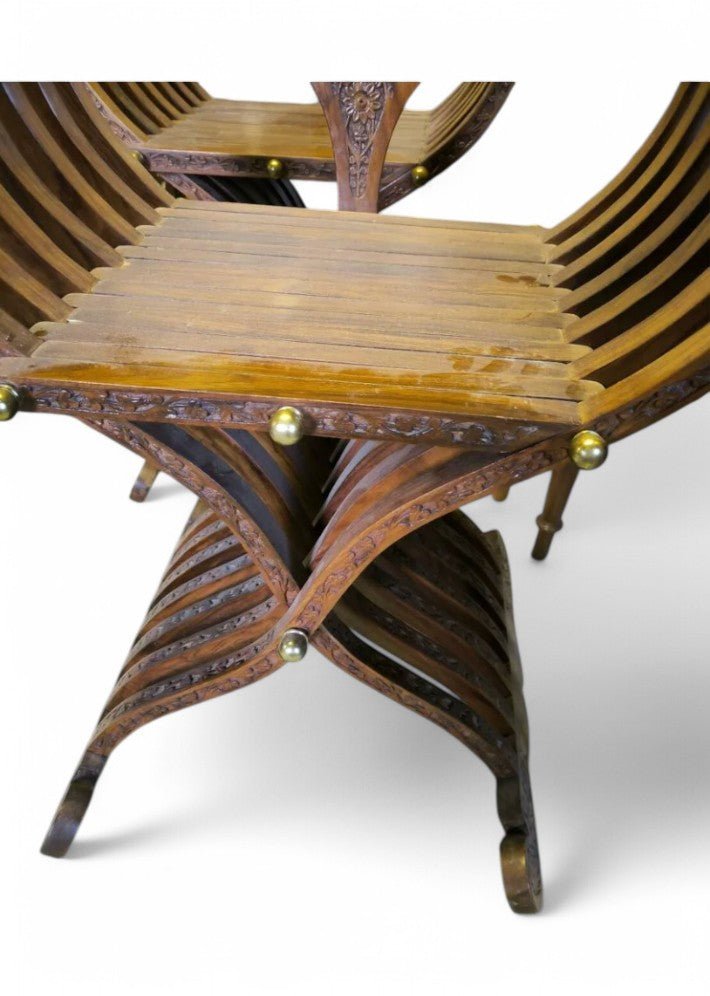 Paire de Fauteuils Curule en Teck Massif - Ethic Atelier