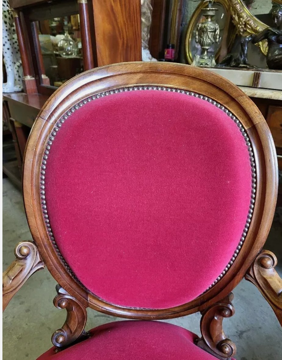 Paire de Fauteuils Louis Philippe à Médaillon Rouge - XIXe siècle - Ethic Atelier