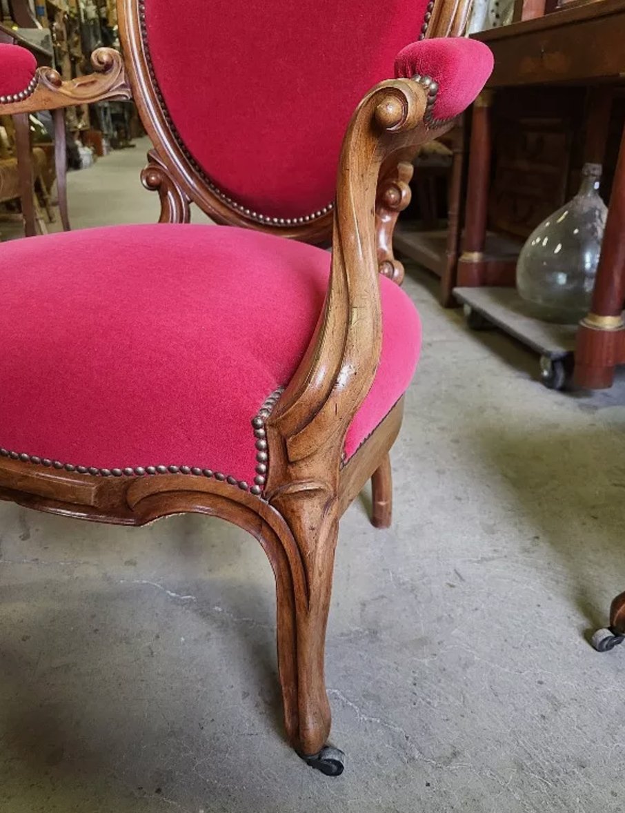 Paire de Fauteuils Louis Philippe à Médaillon Rouge - XIXe siècle - Ethic Atelier