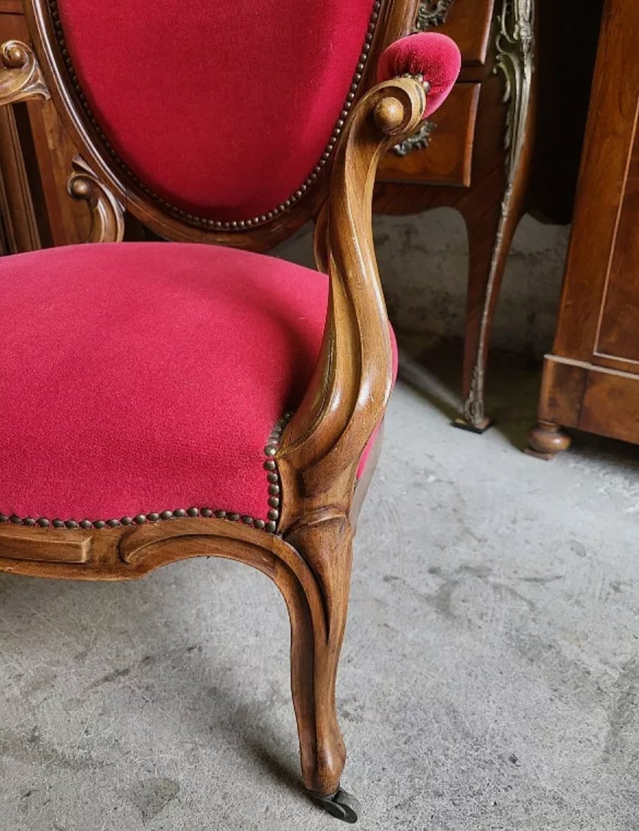 Paire de Fauteuils Louis Philippe à Médaillon Rouge - XIXe siècle - Ethic Atelier