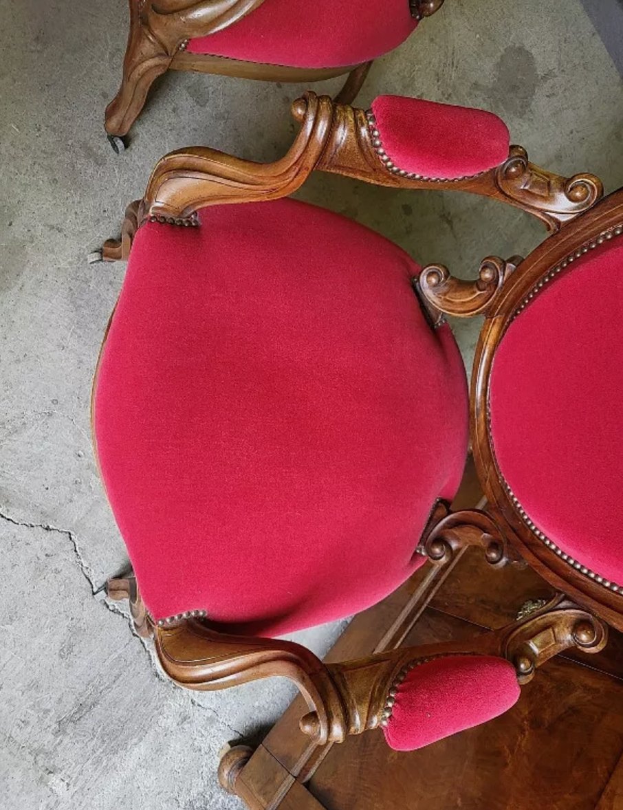 Paire de Fauteuils Louis Philippe à Médaillon Rouge - XIXe siècle - Ethic Atelier