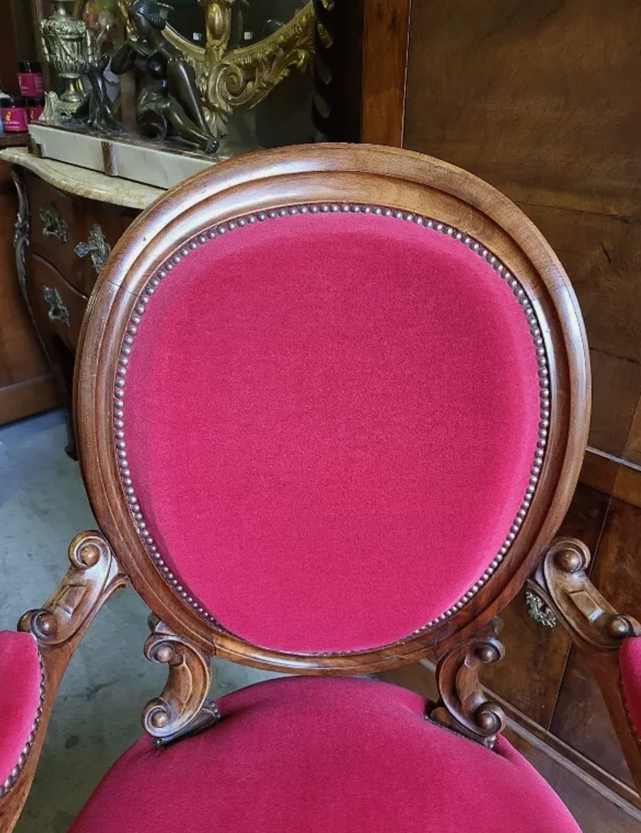 Paire de Fauteuils Louis Philippe à Médaillon Rouge - XIXe siècle - Ethic Atelier