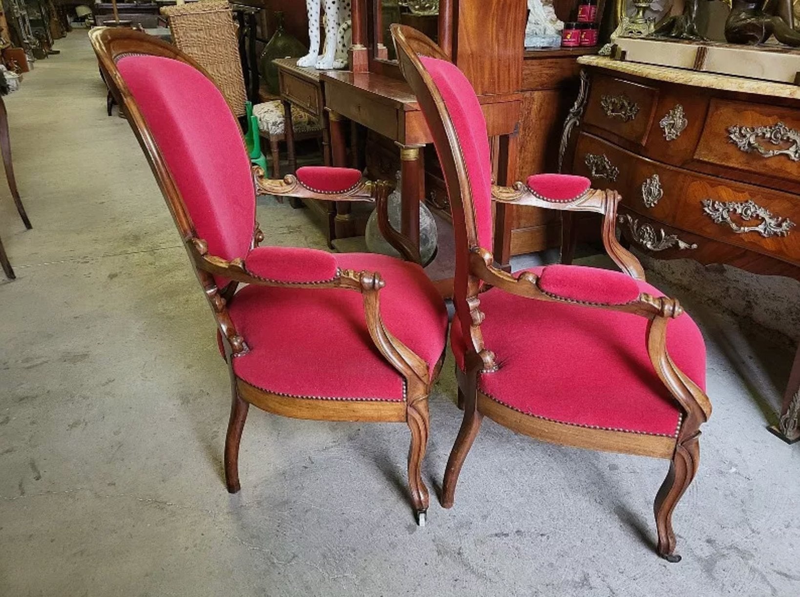 Paire de Fauteuils Louis Philippe à Médaillon Rouge - XIXe siècle - Ethic Atelier