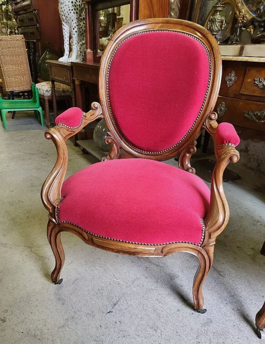 Paire de Fauteuils Louis Philippe à Médaillon Rouge - XIXe siècle - Ethic Atelier