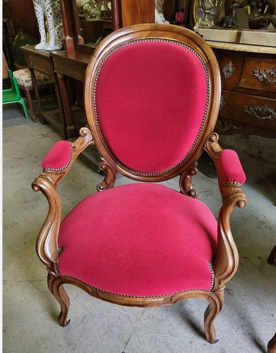 Paire de Fauteuils Louis Philippe à Médaillon Rouge - XIXe siècle - Ethic Atelier