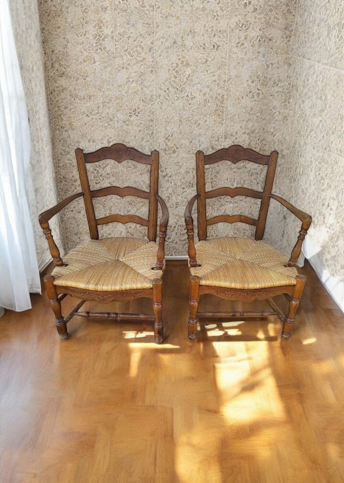 Paire de fauteuils provençaux en noyer paillé - Ethic Atelier