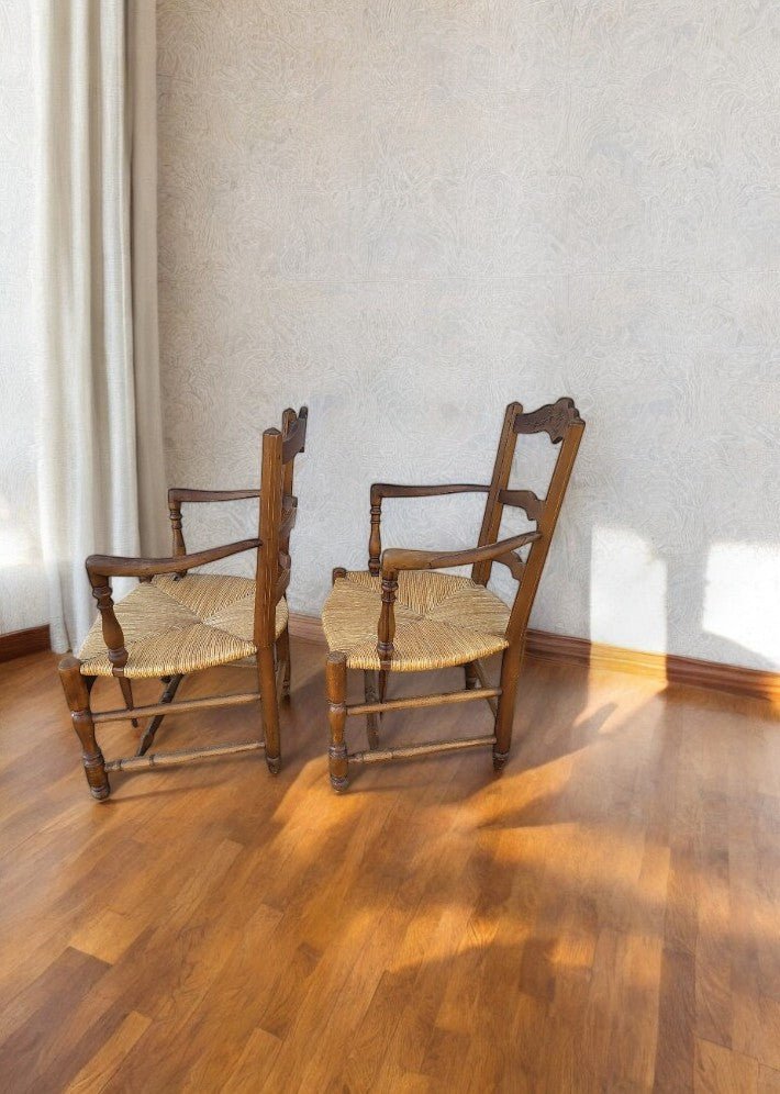 Paire de fauteuils provençaux en noyer paillé - Ethic Atelier