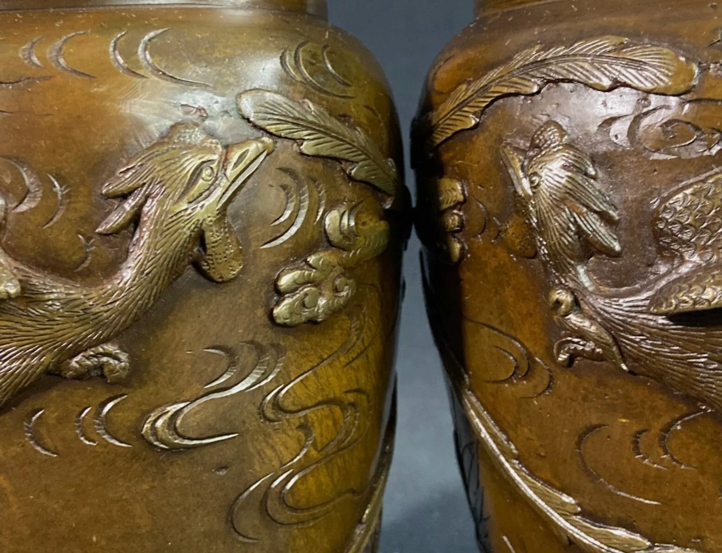 Paire de vases en bronze à décor d'oiseaux, époque Meiji - Ethic Atelier