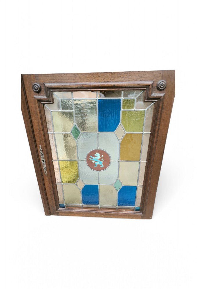 Paire de vitraux cadre chêne massif XIX siècle - Ethic Atelier