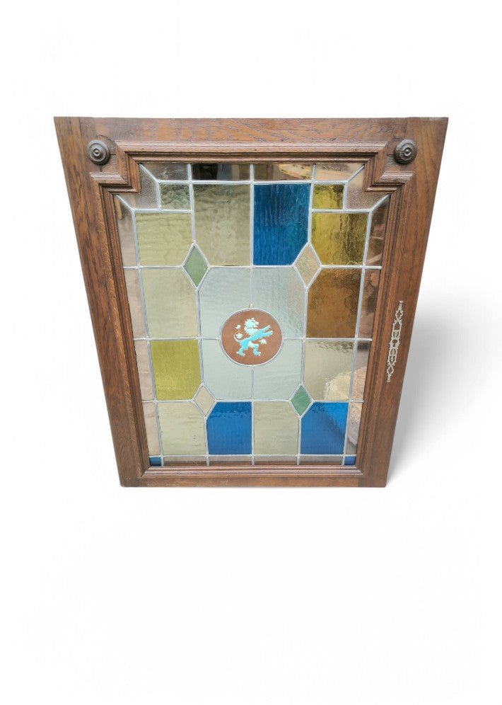 Paire de vitraux cadre chêne massif XIX siècle - Ethic Atelier