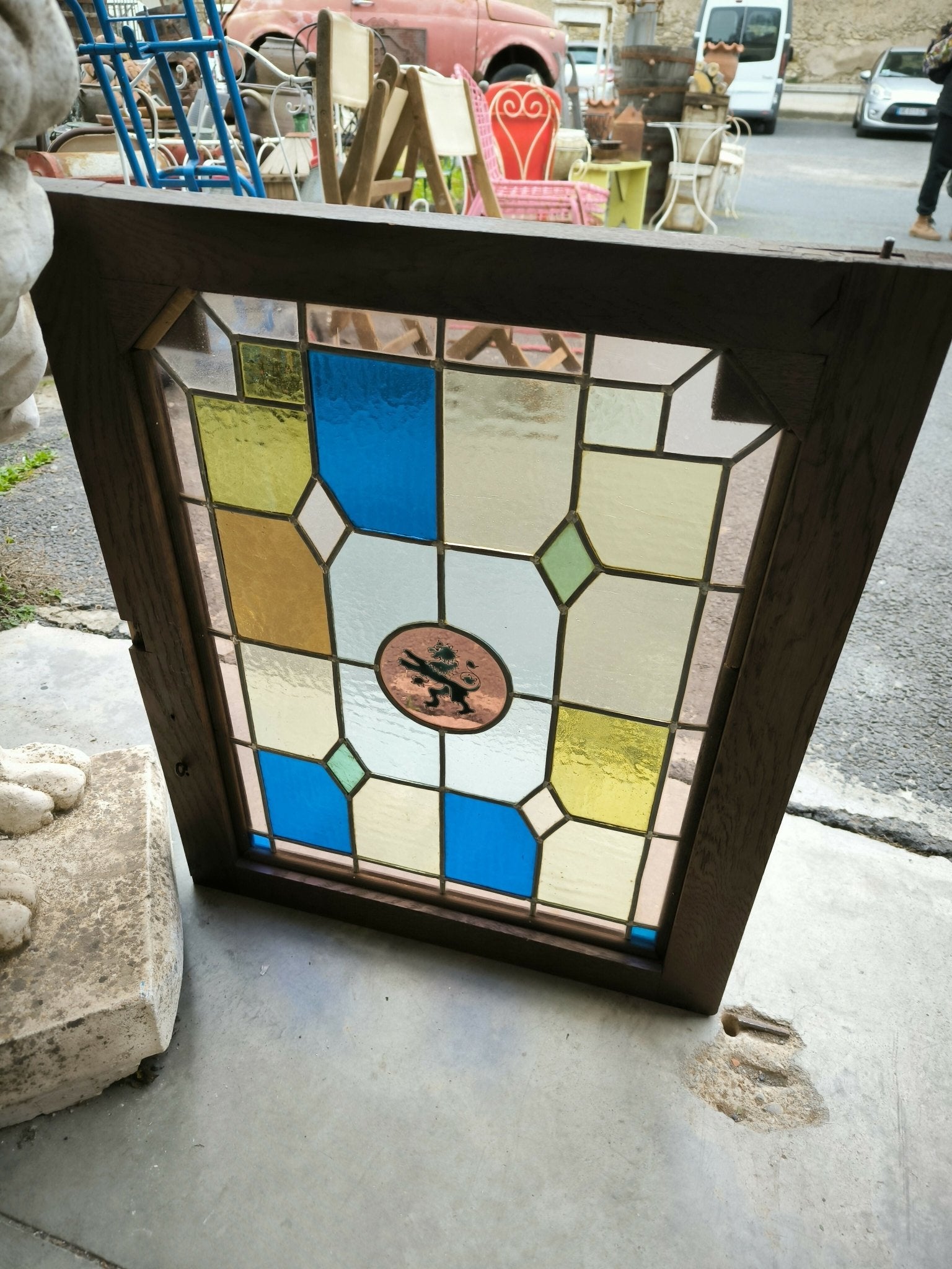 Paire de vitraux cadre chêne massif XIX siècle - Ethic Atelier